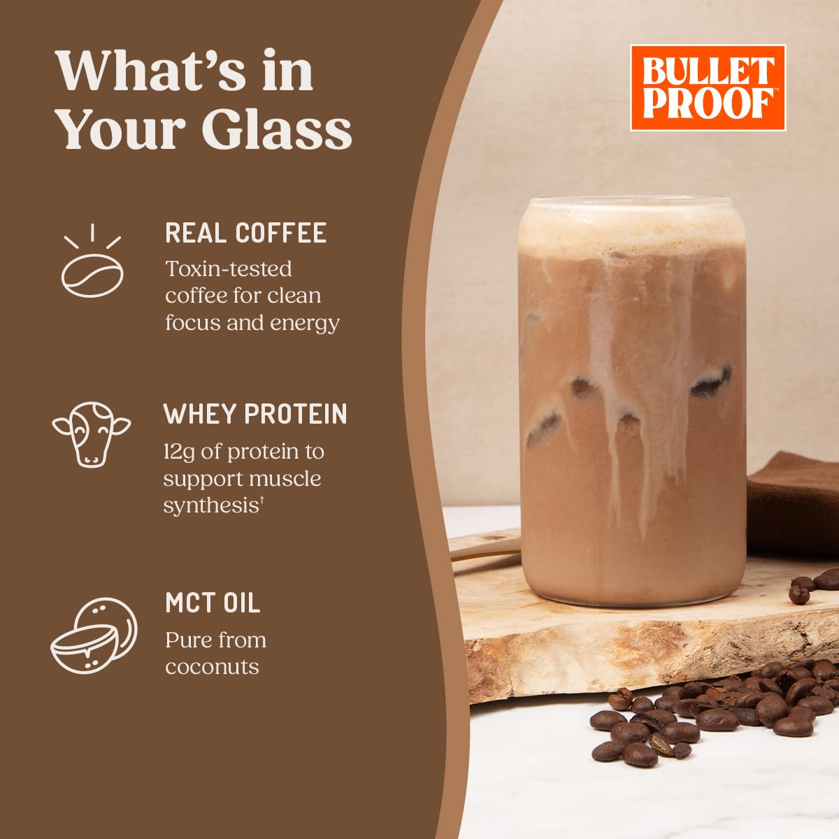 Bulletproof Iced Protein Coffee, Mocha, 12g Whey Protein + MCT Oil, 170mg Caffeine, Instant Coffee from Real Beans & Cocoa, Tested for Toxins, No Artificial Flavors & Sweeteners, 14 Servings