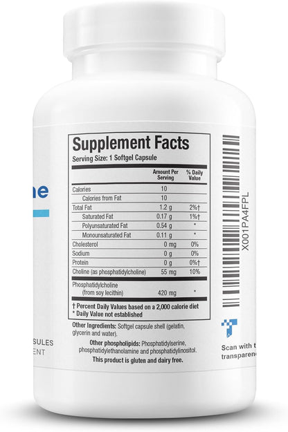 BIOTICS RESEARCH Phosphatidylcholine 420 mg/softgel, Healthy Cognitive Function, Derived from Lecithin, Contains Choline for Neurotransmitter Acetylcholine, 100 Servings