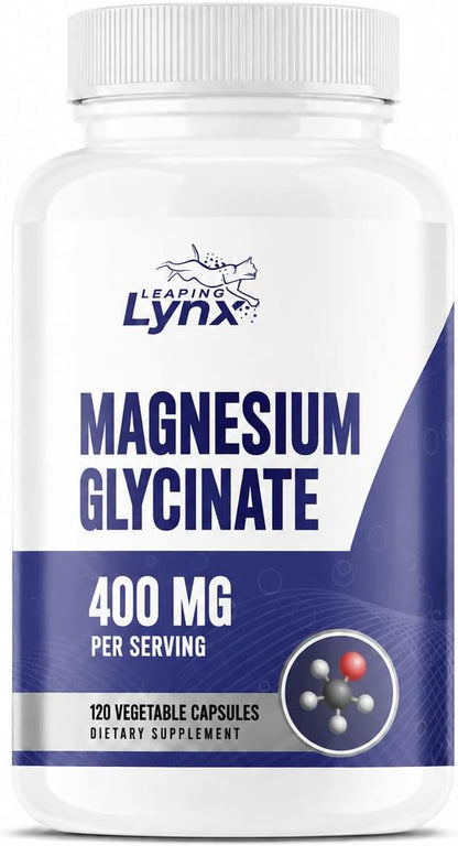 Magnesium Glycinate 400mg per Serving (60mg Elemental Magnesium) – 90 Capsules, High Absorption Chelated Magnesium Supplement for Sleep, Calm, Muscle Recovery & Nervous System Support