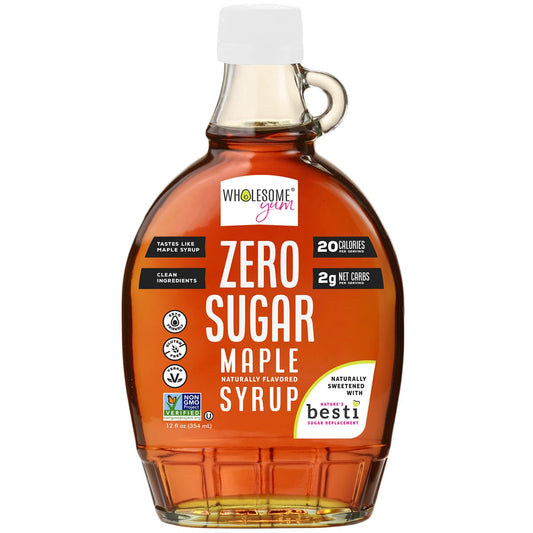 Wholesome Yum Zero Sugar Maple Syrup, Monk Fruit Allulose Keto Maple Syrup | Natural Sugar Free Pancake Syrup. Low Carb, Gluten-Free, Vegan, Non GMO, No Erythritol, No Aftertaste (12 fl oz Glass Bottle)