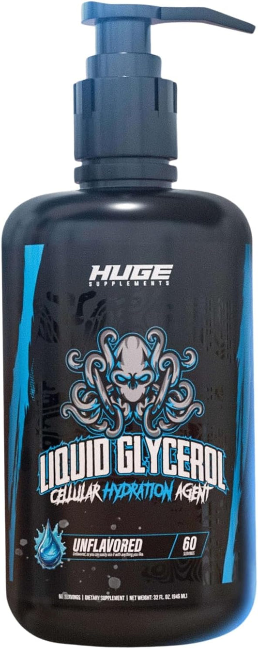 Huge Supplements Liquid Glycerol Supplement, Enhances Muscle Pumps, Increases Muscle Fullness, Boosts Endurance, Cellular Hydration Agent, Clean & Convenient Pump Top, Unflavored (60 Servings)
