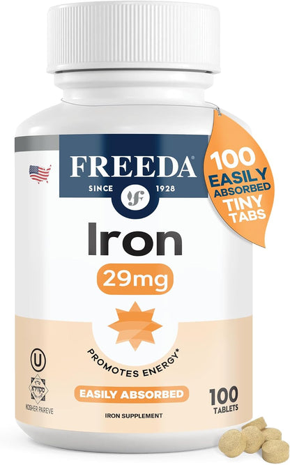 Freeda Iron Supplement - Ferrous Fumarate Iron Tablets | Gentle Ferrous Fumarate Iron Tablets - Support Energy & Red Blood Cells - Easy-To-Swallow - Kosher & Made In USA