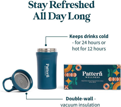 Pattern Wellness Insulated Water Bottle – 20 fl oz, Double-Wall Vacuum Sealed, Keeps Drinks Cold 24 Hrs/Hot 12 Hrs, Leak-Proof, BPA-Free, Sweat-Proof, Durable & Travel-Friendly