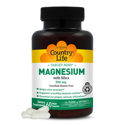 Target-Mins Magnesium with Silica 300 mg 120 Vegetarian Capsules | Vegan, gluten-free blend of 5 magnesium forms. Supports muscle, bone, and immune health