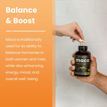 NutraChamps USDA Organic Maca Root Capsules for Women & Men, 2100mg, 180 Capsules, Black, Red & Yellow, Peruvian Maca Peruana, Extra Strength Pure Premium Gelatinized Root Powder Supplement