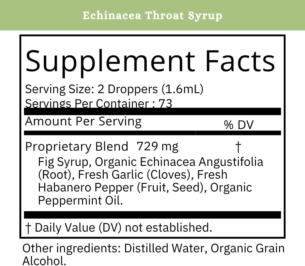 SPRIGS Echinacea + Throat Syrup | Herbal Immune Support Formula for Sinus Throat and Lungs, Natural Throat Syrup for Adults and Kids | Sore Throat Comfort with Garlic Fig and Peppermint Oil - 4oz