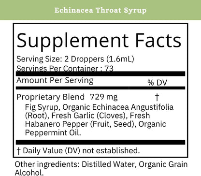 SPRIGS Echinacea + Throat Syrup | Herbal Immune Support Formula for Sinus Throat and Lungs, Natural Throat Syrup for Adults and Kids | Sore Throat Comfort with Garlic Fig and Peppermint Oil - 4oz