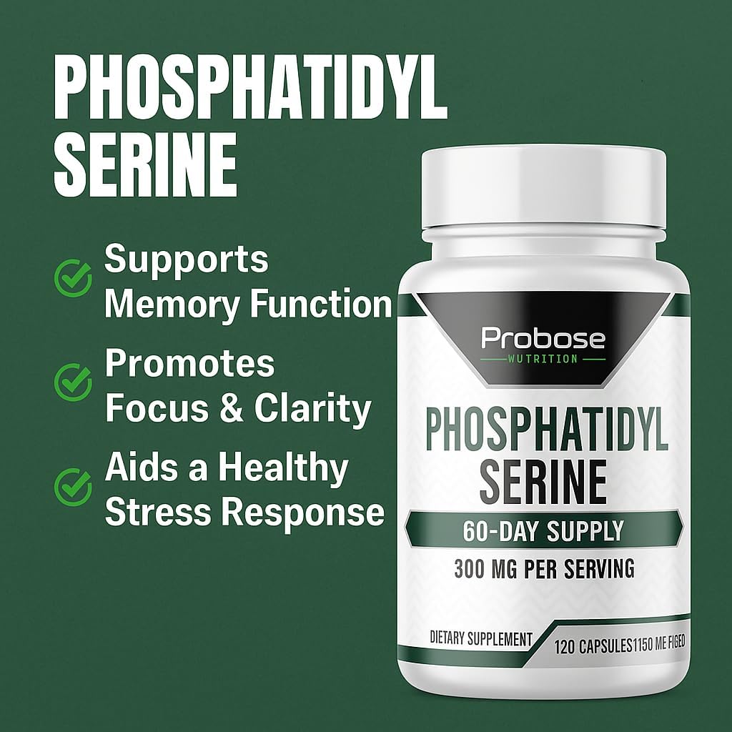 Probase Nutrition Phosphatidylserine 300mg Supplement Brain Health and Memory Support Non-GMO Gluten Free 120 Capsules Phosphatidyl Serine Complex