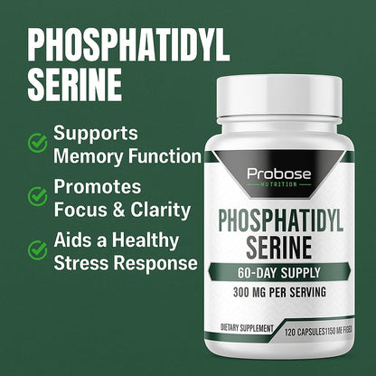 Probase Nutrition Phosphatidylserine 300mg Supplement Brain Health and Memory Support Non-GMO Gluten Free 120 Capsules Phosphatidyl Serine Complex