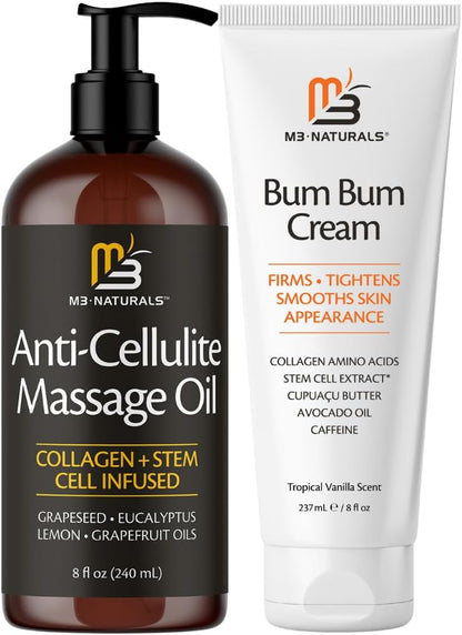 Anti Cellulite Body Massage Oil and Bum Bum Cream Bundle by M3