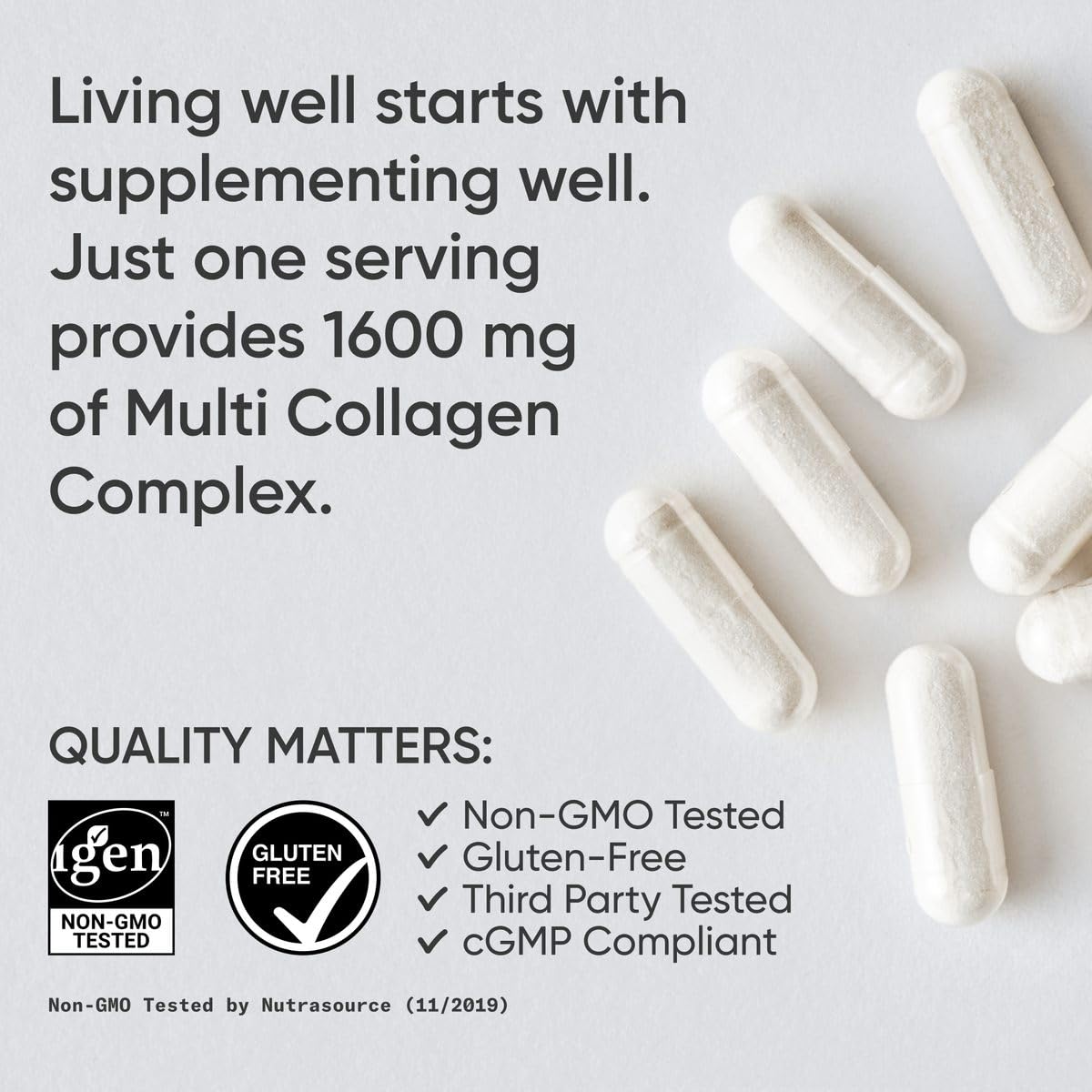 Sports Research® Multi Collagen Pills for Women & Men - Collagen Peptides (Type I, II, III, V, X) Enhanced with Hyaluronic Acid & Vitamin C - Gluten Free · Non-GMO - 90 Capsules
