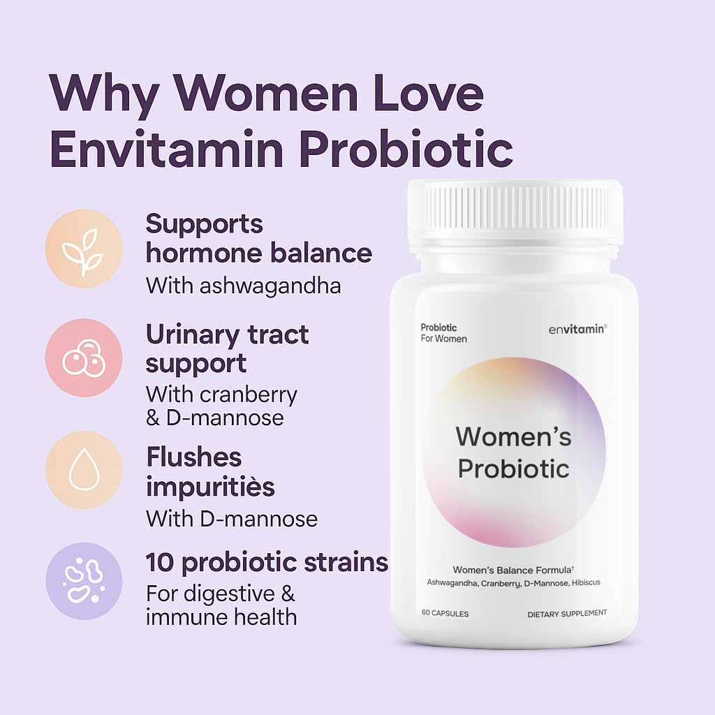 envitamin Probiotic for Women Balance Formula with Ashwagandha, Cranberry, Black Cohosh, D-Mannose, Hibiscus, & Dandelion - Support Your Microbiome