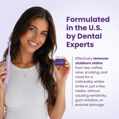 PurelyWHITE DELUXE, Updated Design Simply Purple Brightening Powder - Conceals Stains, No Sensitivity - Enamel-Safe Toothpaste Whitening Powder for Coffee, Tea, Food, Wine, and Tobacco Stains.