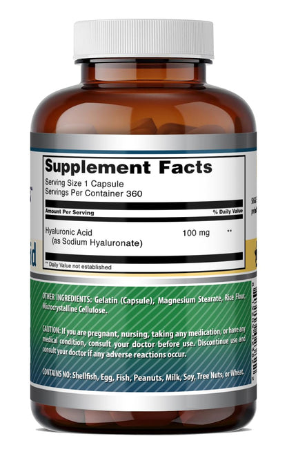 Amazing Formulas Hyaluronic Acid 100 Mg Supplement | Capsules | Non-GMO | Gluten-Free | Made in USA (1 Pack, 360 Count)