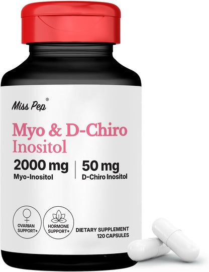 Myo-Inositol & D-Chiro Inositol Supplement for Women - Hormonal Balance, Menstrual Support & Ovarian Health - Ideal 40:1 Ratio - 120 Capsules