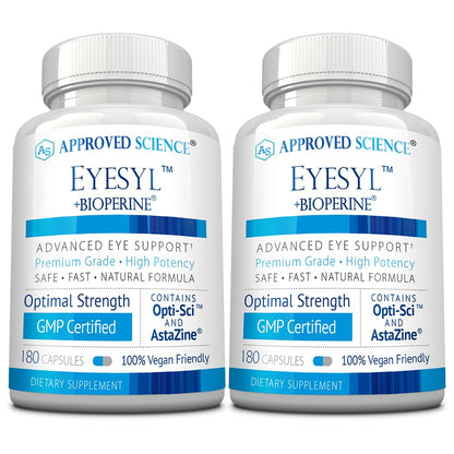 Approved Science EyeSyl - Eye Support Supplement - Chromium Picolinate, Taurine, Lutein, Zeaxanthin, Bilberry, BioPerine - 1 Month Supply - 60 Capsules - Made in The USA