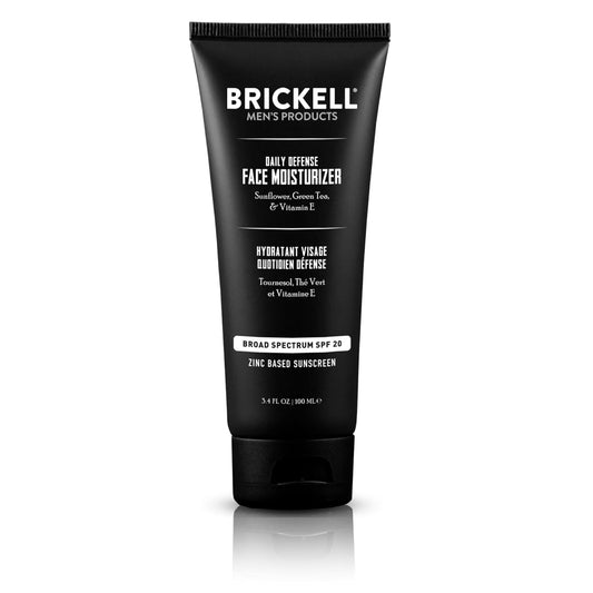 Brickell Men's Daily Defense SPF20 Face Moisturizer for Men, Moisturizing Mineral Sunscreen, Hydrates & Protects Skin Against Harmful UVA/B Rays, With Zinc, Green Tea, & Vitamin E, 3.4oz, Unscented