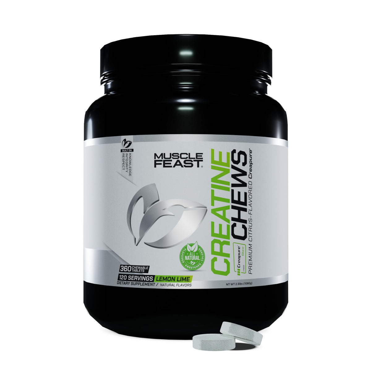 Muscle Feast Vegan Creatine Monohydrate, Gluten-Free Creapure Chews, Lemon Lime