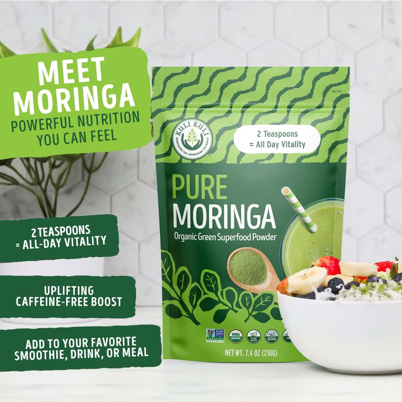 Kuli Kuli Moringa Oleifera Organic Leaf Powder & Green Smoothie, 100% Pure USDA