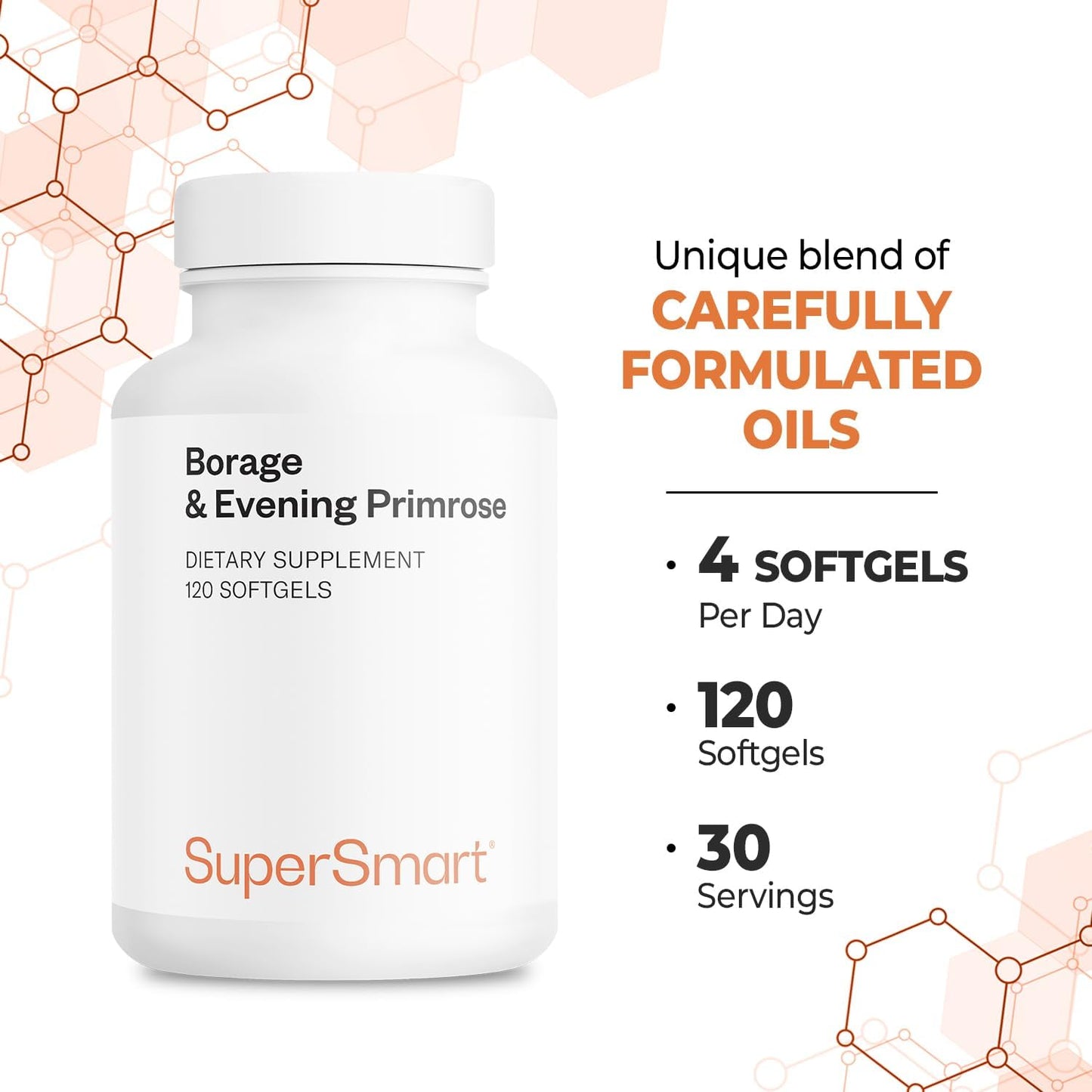 Supersmart - Borage & Evening Primrose (High Potency) - GLA Oil Gamma Linolenic Acid Cold Pressed - with Vitamin E, Borage Oil & Evening Primrose Oil Supplement | Non-GMO & Gluten Free - 120 Softgels