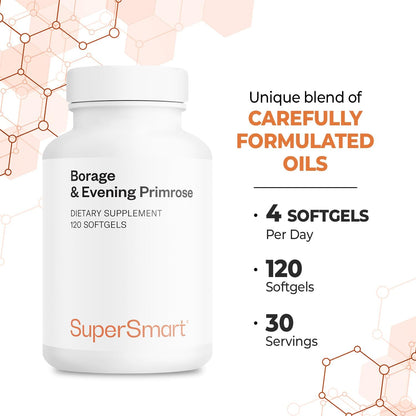 Supersmart - Borage & Evening Primrose (High Potency) - GLA Oil Gamma Linolenic Acid Cold Pressed - with Vitamin E, Borage Oil & Evening Primrose Oil Supplement | Non-GMO & Gluten Free - 120 Softgels