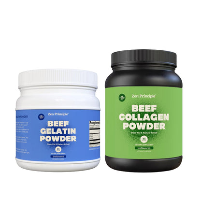 Zen Principle® Collagen + Gelatin Bundle – Support Healthy Joints, Glowing Skin & Strong Hair. Grass Fed, Pasture Raised, Unflavored Protein Powder for Bone, Tendon & Muscle Recovery