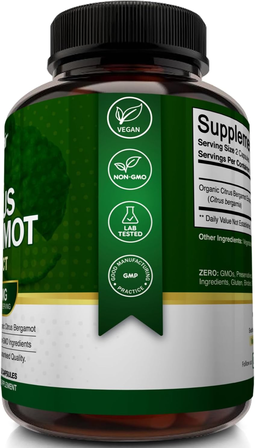 NutriFlair Organic Citrus Bergamot 1400mg, 120 Capsules - 25:1 Bergamia - Essential Oil and Citrus Bioflavonoids - Natural Heart Health Supplements for Women and Men - Non-GMO Pills