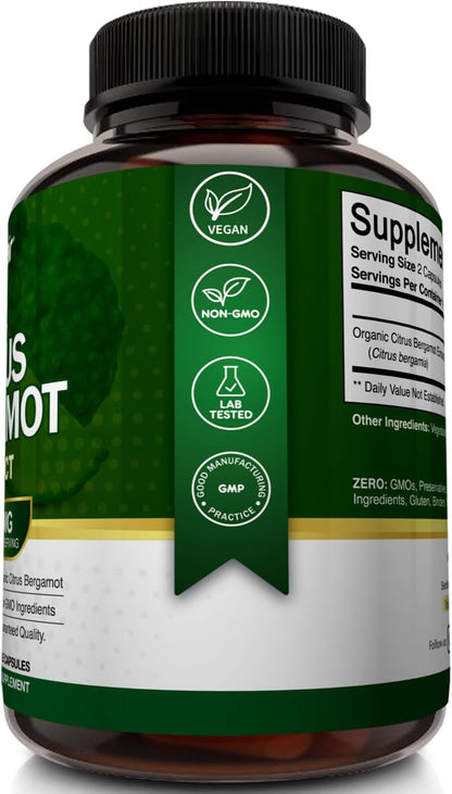 NutriFlair Organic Citrus Bergamot 1400mg, 120 Capsules - 25:1 Bergamia - Essential Oil and Citrus Bioflavonoids - Natural Heart Health Supplements for Women and Men - Non-GMO Pills