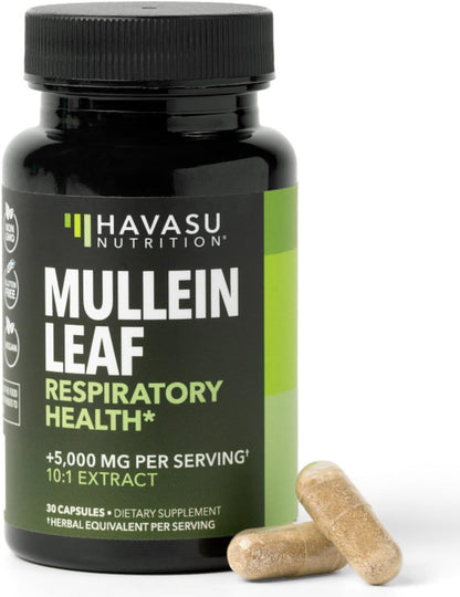 500mg Mullein Extract for Lung Support and Respiratory Health, 30 Count | Mullein Leaf Capsules for Respiratory Health, Vegan, Non-GMO Herbal Supplement for Overall Daily Wellness, 1 Month Supply