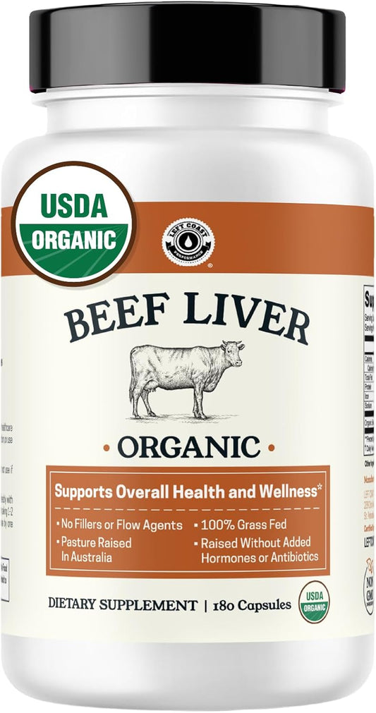 Organic Beef Liver Capsules, Grass Fed & Pasture Raised, 180 Capsules | Nutrient Dense Superfood for Energy & Wellness - No Fillers, USDA Certified Organic - Freeze Dried Liver Supplement