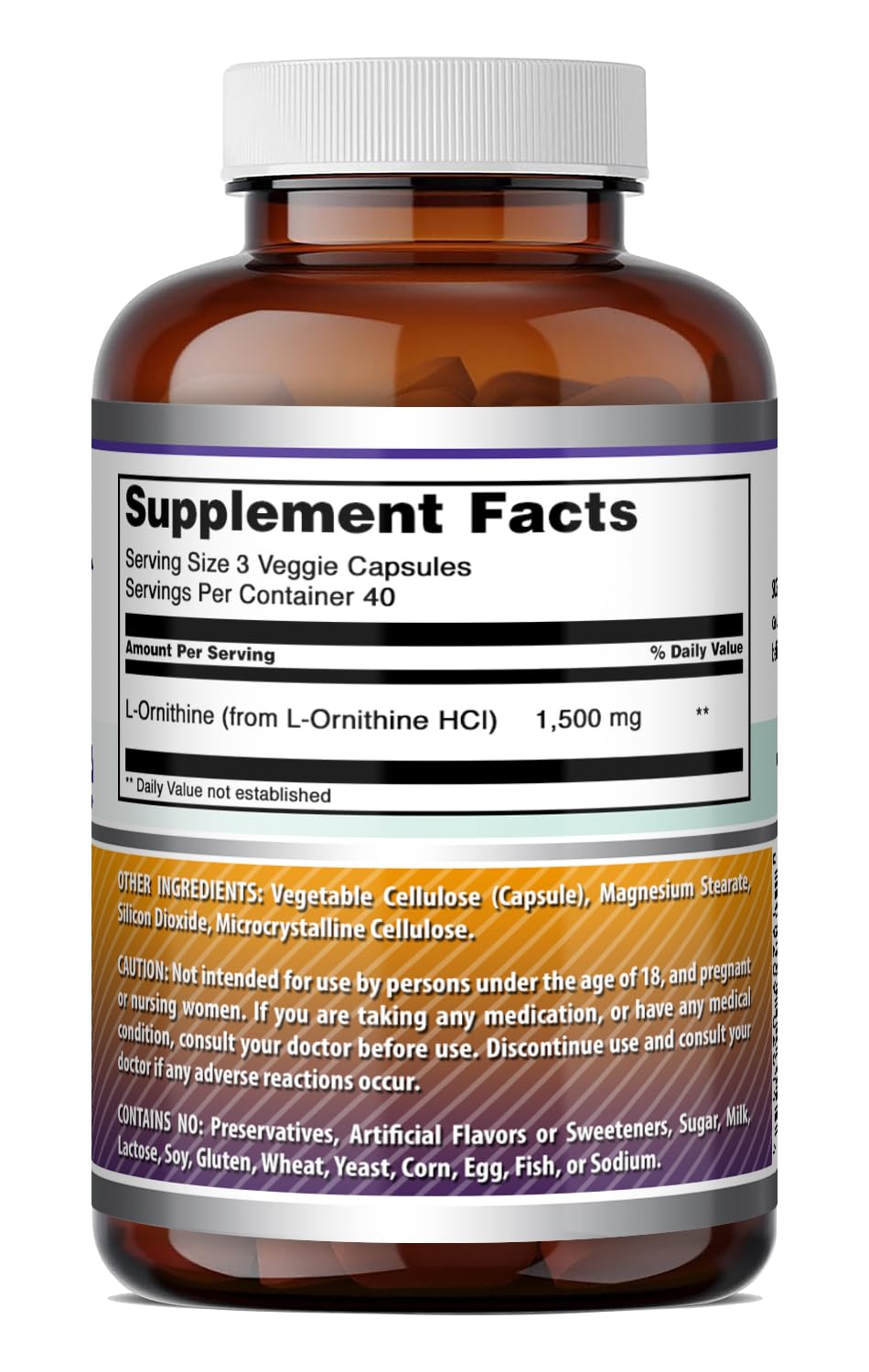 Amazing Formulas L-Ornithine 1500 Mg Per Serving Veggie Capsules Supplement | Non-GMO | Gluten Free | Made in USA (120 Count)