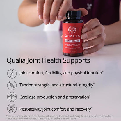 Qualia Joint Health 9 Advanced Joint Health nutrients: denatured Collagen, boswellia, tumeric, Boron, Ginger, L-carnitine. Cartilage Health, Tendon Strength, Healthy Joint Aging (1 Month Supply)
