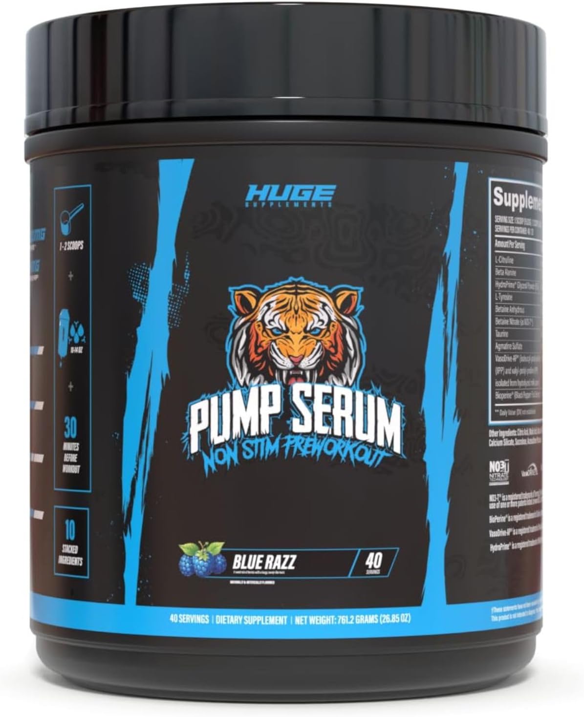 Pump Serum Non Stim Pre-Workout - Fully Loaded Stimulant Free Pre Workout for Extreme Pumps, Vascularity & Muscle Fullness, with L-Citrulline, HydroPrime & Nitrates, Blue Razz, 40 Servings
