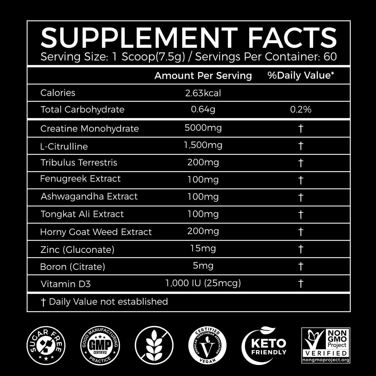 AiVital™ Creatine Powder for Men–5000mg Creatine Monohydrate with 1500mg L-Citrulline & 500mg Vitality Blend for Men–Strength, Performance,Muscle Pump&Recovery Support–Unflavored,60 Servings, 450g