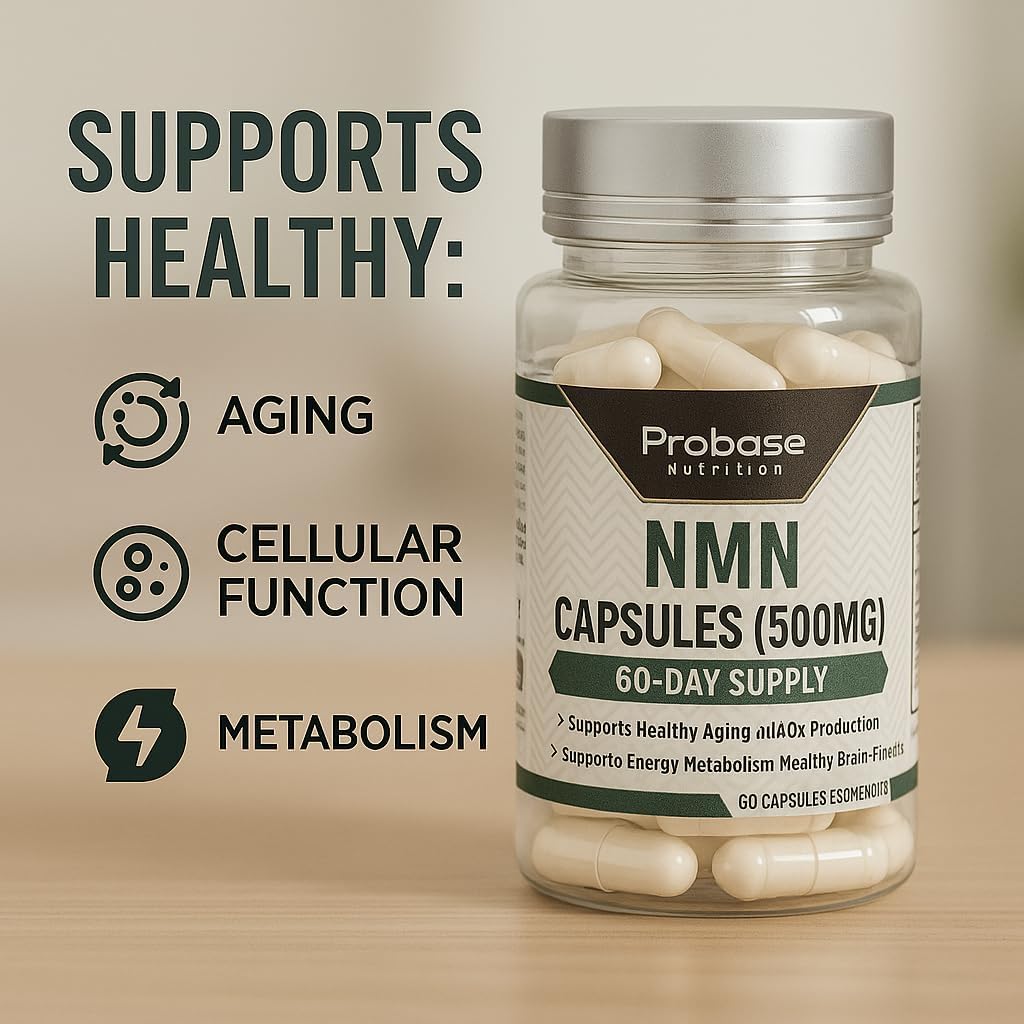 Probase Nutrition Longevity Pure NMN Capsules 60 Count (500mg Each) - Ultra-Pure, Fully Stabilized, Pharmaceutical Grade NMN to Boost NAD+, Nicotinamide Mononucleotide Capsules (Packaging May Vary)