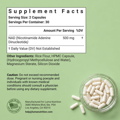 Luma Nutrition NAD+ Supplement 1000mg for Women & Men - 60 Capsules