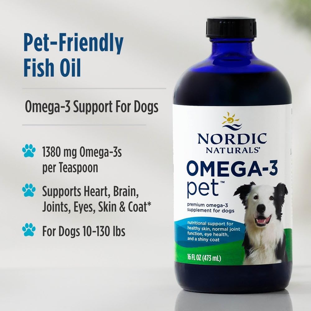 Nordic Naturals Omega-3 Pet, 1380mg Fish Oil for Dogs w/EPA DHA - 16oz | Delivers 1380 mg of omega-3s per teaspoon with EPA and DHA to support heart health, immunity, and overall vitality in dogs