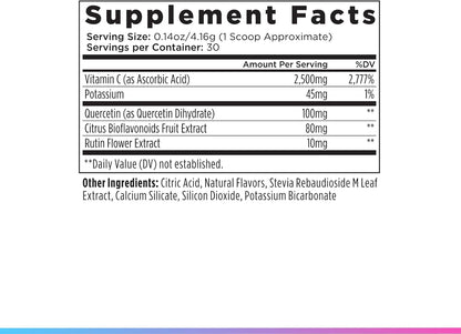 Livingood Daily High Dose Vitamin C Powder Supplement, 2,600 MG Ascorbic Acid Powder Supports Immunity & Skin Health, Powdered Vitamin C with Quercetin, Sweetened with Stevia, Vegan, 30 Servings