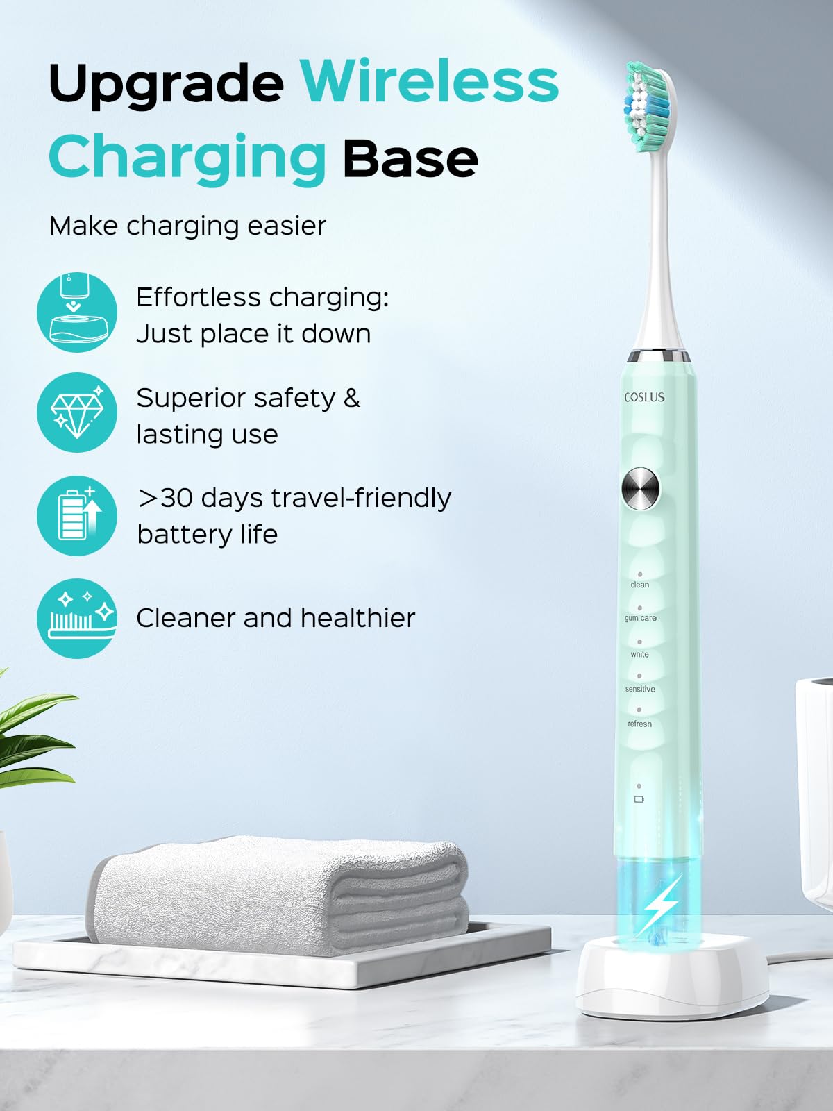 COSLUS C40 Sonic Electric Toothbrush for Adults & Family, Black, 1PC