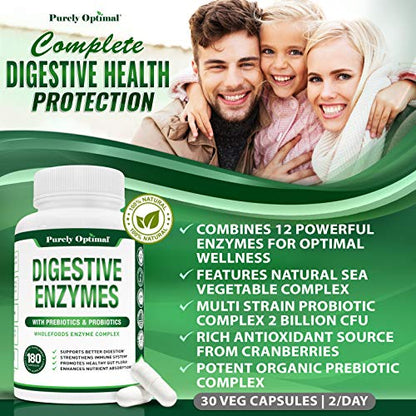 Purely Optimal Premium Digestive Enzymes Plus Prebiotics & Probiotics - for Better Digestio