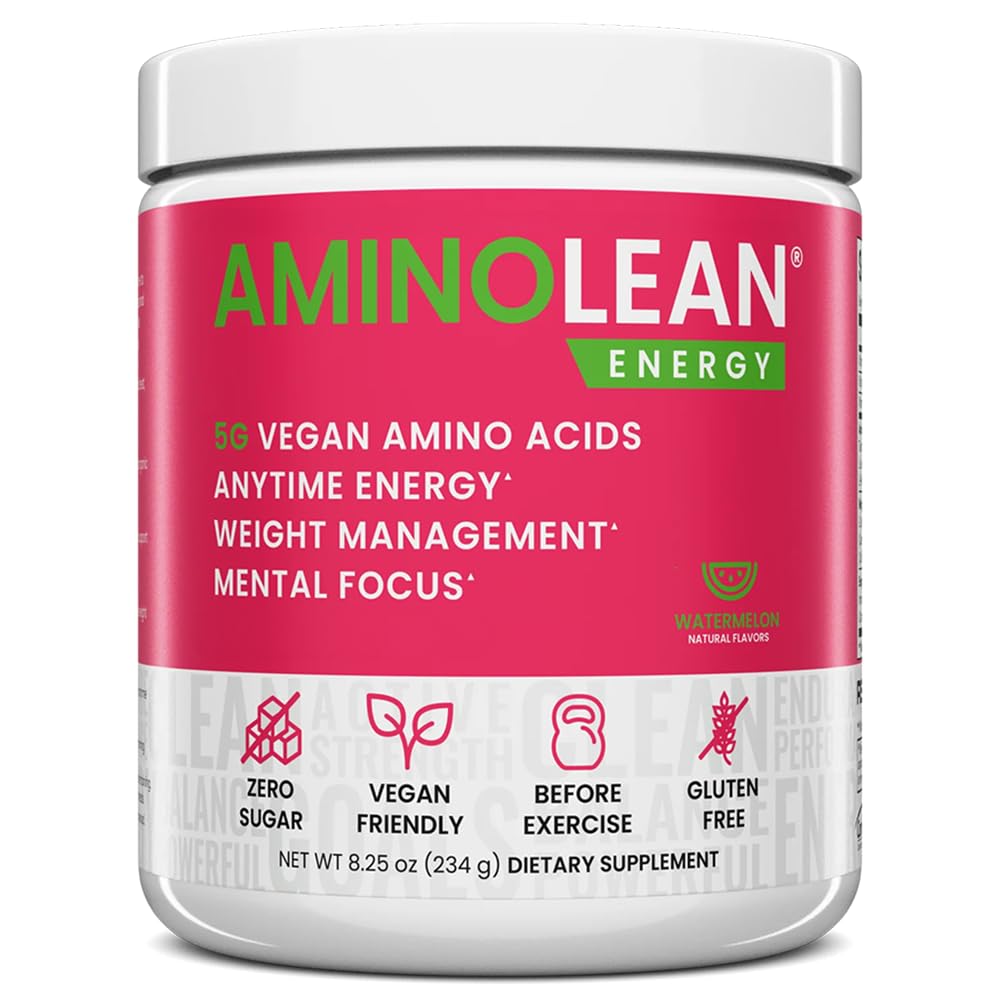 AminoLean Pre Workout Powder & Natural Amino Energy with Vegan BCAA + EAA | Jitter-Free Preworkout Energy from Green Tea + Amino Acids & Weight Management for Women & Men - Vegan, Zero Sugar, No Crash