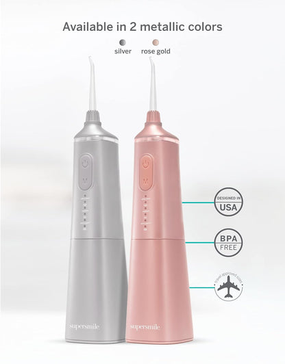 Supersmile Professional Zina Water Flosser, Silver, Rechargeable Cordless Water Flosser, 5 Cleaning Modes, Waterproof, Travel Friendly, Safe for Veneers & Braces