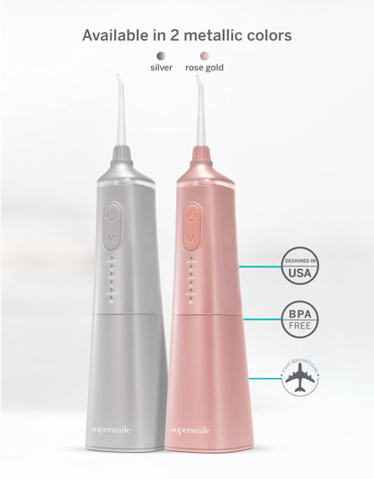 Supersmile Professional Zina Water Flosser, Silver, Rechargeable Cordless Water Flosser, 5 Cleaning Modes, Waterproof, Travel Friendly, Safe for Veneers & Braces