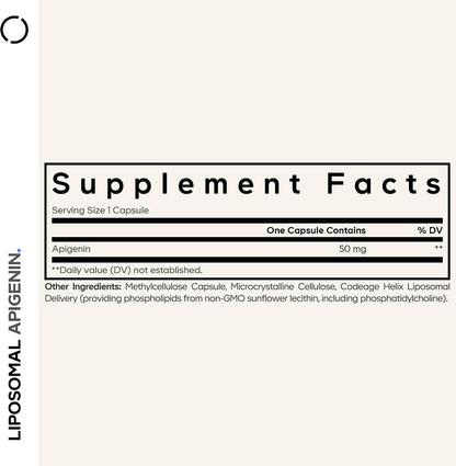 Codeage Liposomal Apigenin Supplement, Chamomile Extract, 90 Capsules | NSF Certified - Liposomal apigenin capsules, botanical calm from chamomile, with phospholipid complex.
