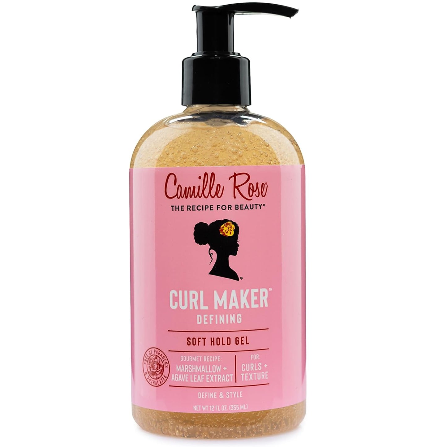 Camille Rose Curl Maker Defining Gel, Soft Hold – Textured, Curly Hair Moisture, Detangler, Frizz Control with Nourishing Botanicals, 12 Fl Oz
