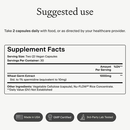 OMRE Spermidine Supplement (10mg of Non-Synthetic Spermidine) - 3rd-Party Tested 1000mg Wheat Germ Extract Standardized to No Less Than 1% - 10mg of Natural Spermidine per Serving