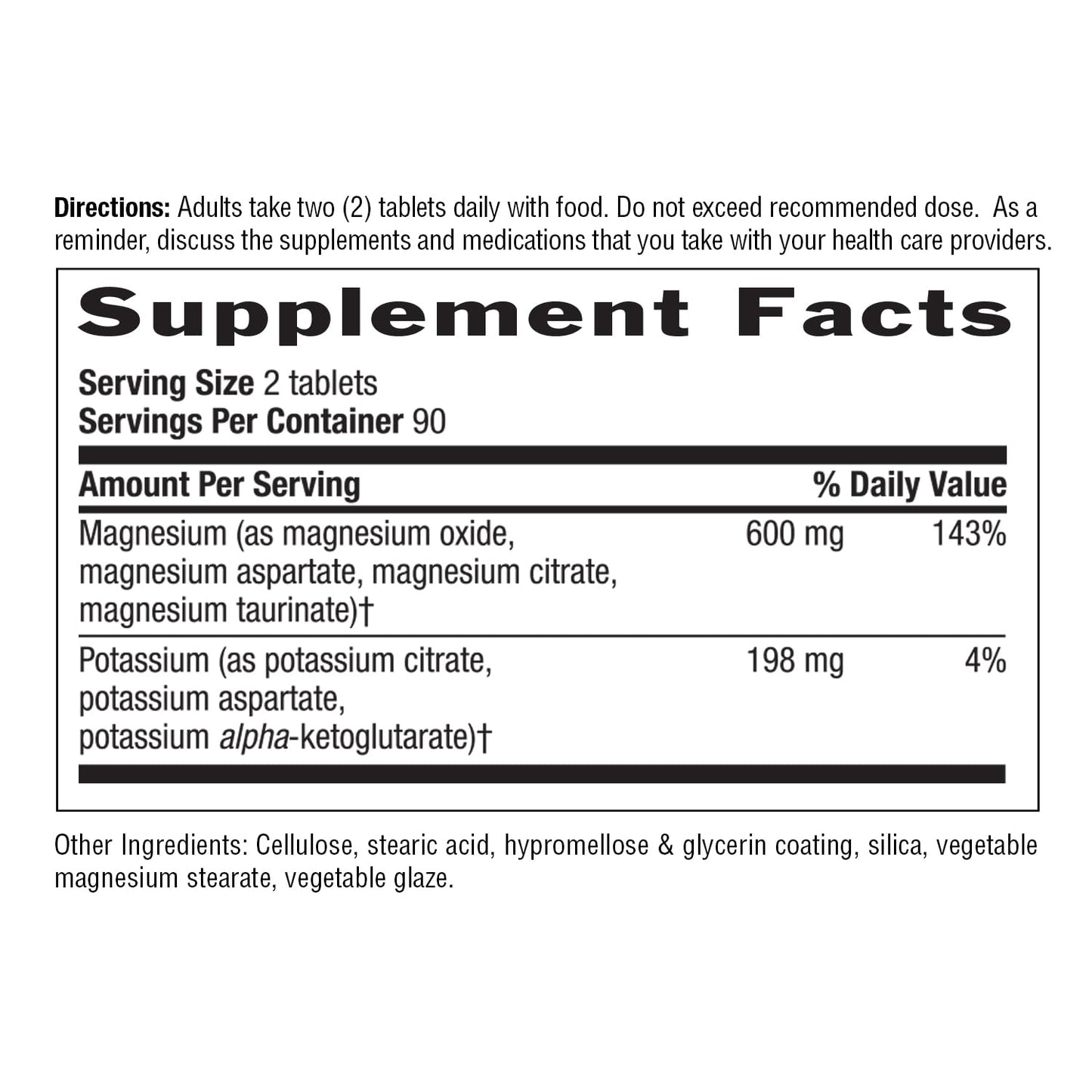 Country Life Target-Mins Magnesium Potassium Aspartate 600 mg/198 mg, Heart, Muscle & Bone Support, Vegan, Gluten-Free, Kosher, 180 Tablets