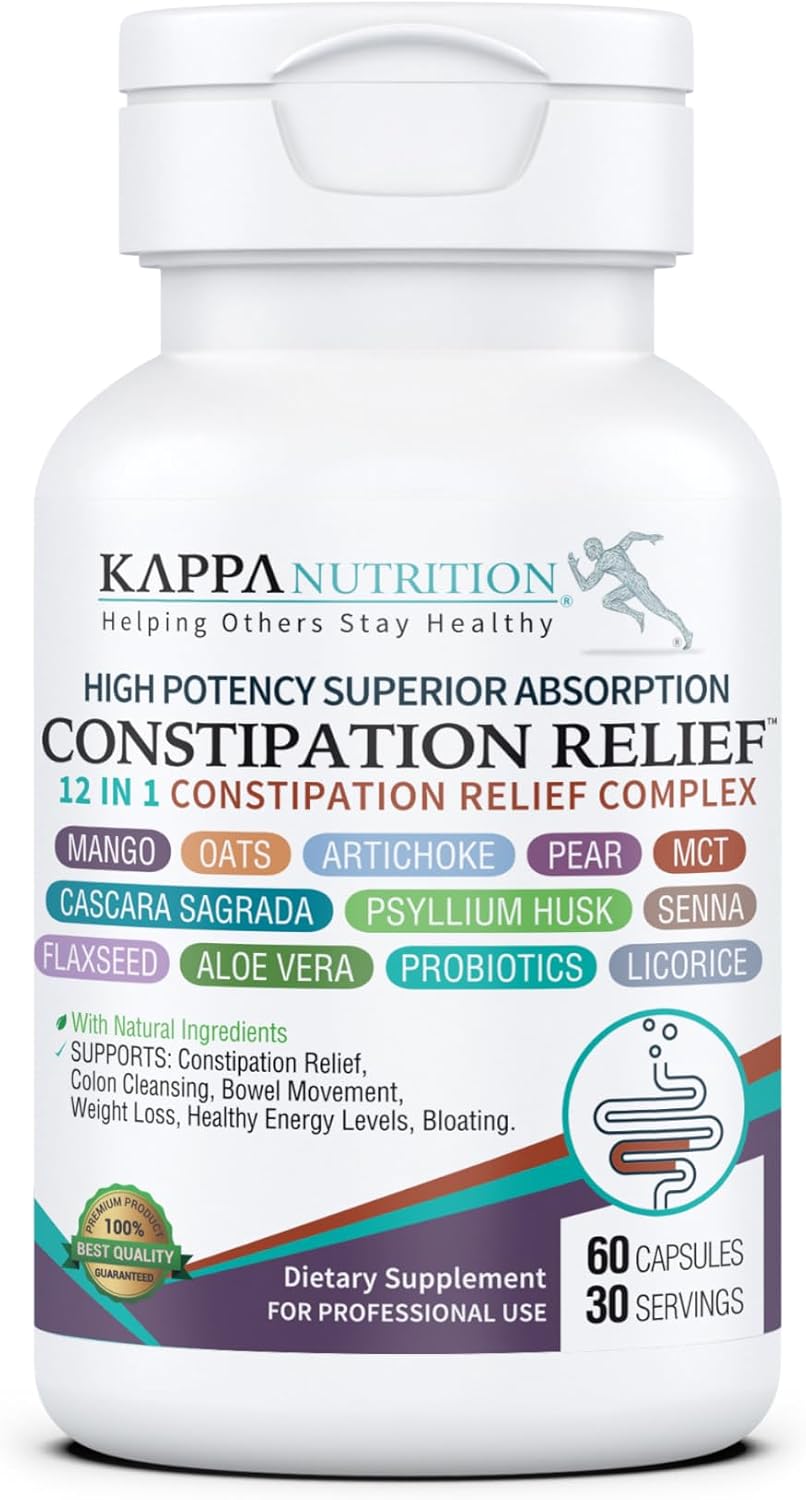 KAPPA NUTRITION Constipation Relief Supplement – Gentle Colon Cleanse for Regularity & Gut Health – Non-Habit Forming Formula with Fiber, Herbs & Probiotics – Non-GMO, 60 Capsules