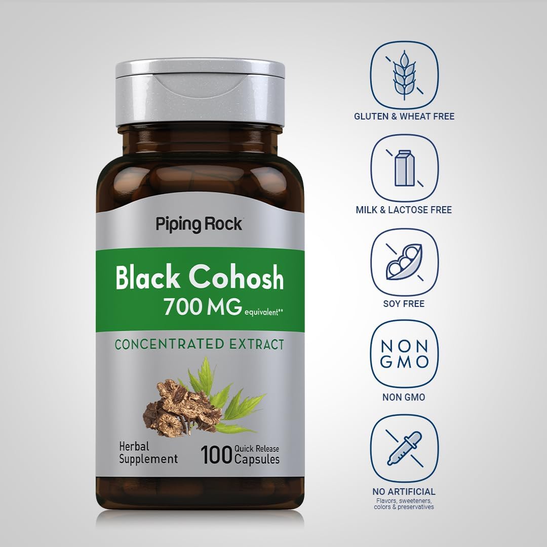 Piping Rock Black Cohosh Root Extract | 100 Capsules | Concentrated Formula | Non-GMO, Gluten Free Supplement