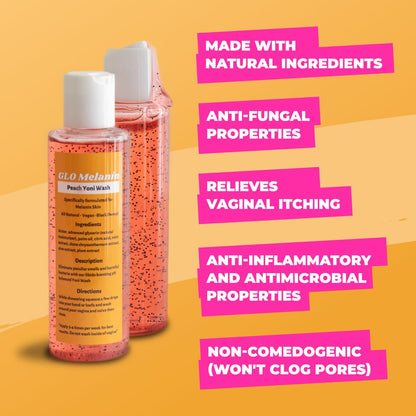 GLO Melanin Peach Yoni Wash with Aloe Vera, All Natural Feminine Wash for Women pH Balance